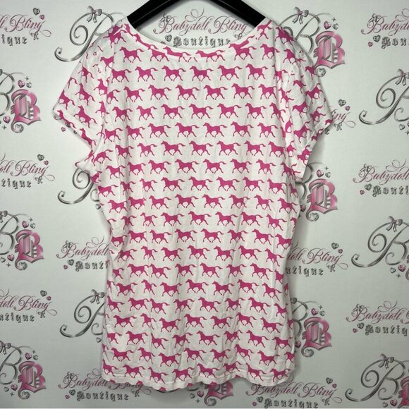 Victoria secret tshirt sport club horses racing bow ribbon π pearls rhinestone - Picture 3 of 9
